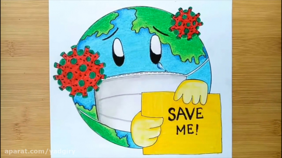 آموزش نقاشی زمین و ویروس کرونا