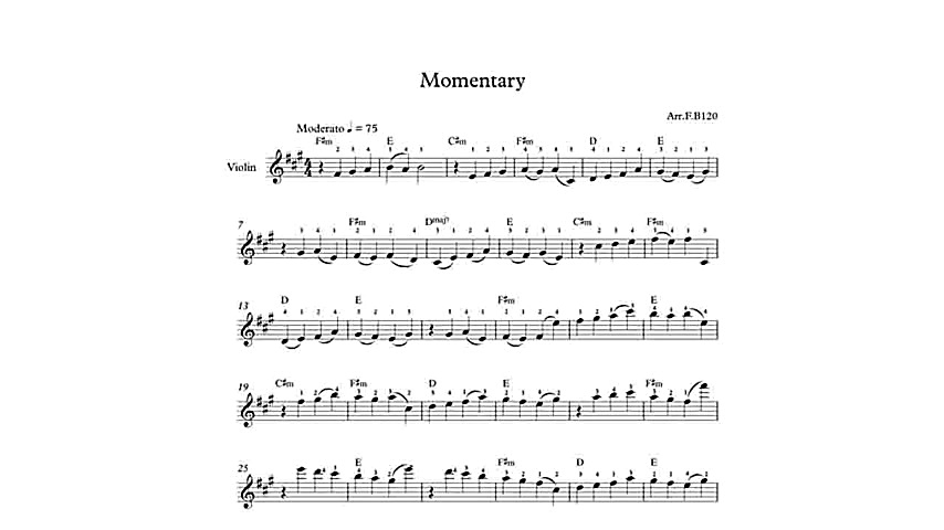 نت ویولن آهنگ Momentary به همر...