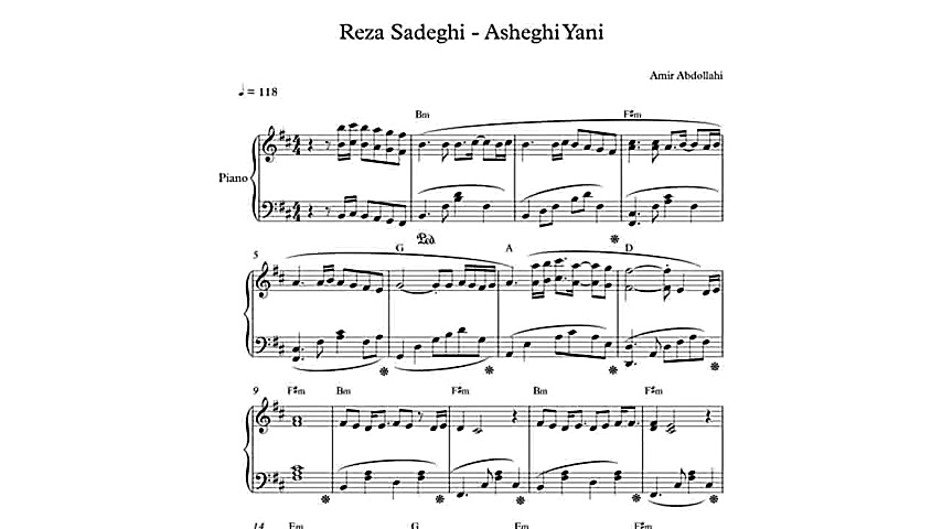 نت پیانو آهنگ عاشقی یعنی از رض...