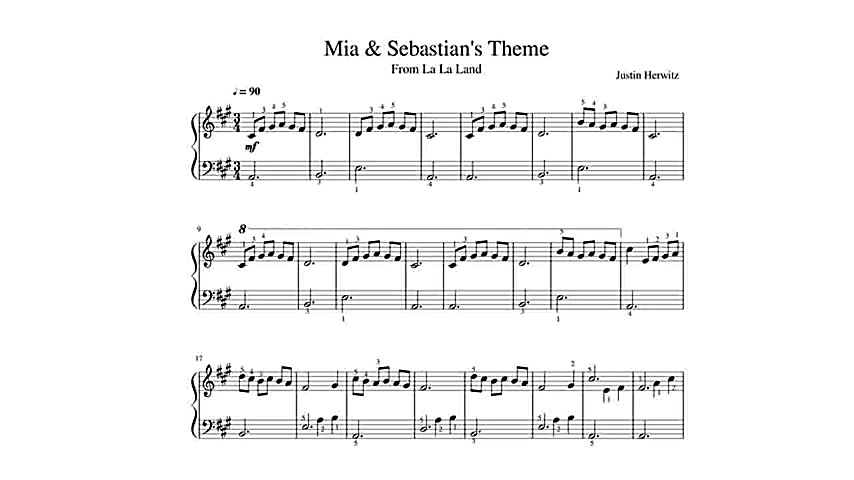 نت پیانو فیلم لا لا لند La La...