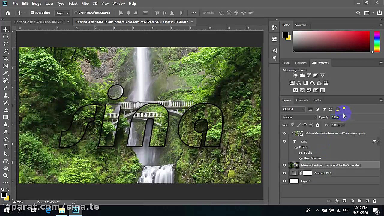 قرار دادن عکس روی نوشته با فوت...
