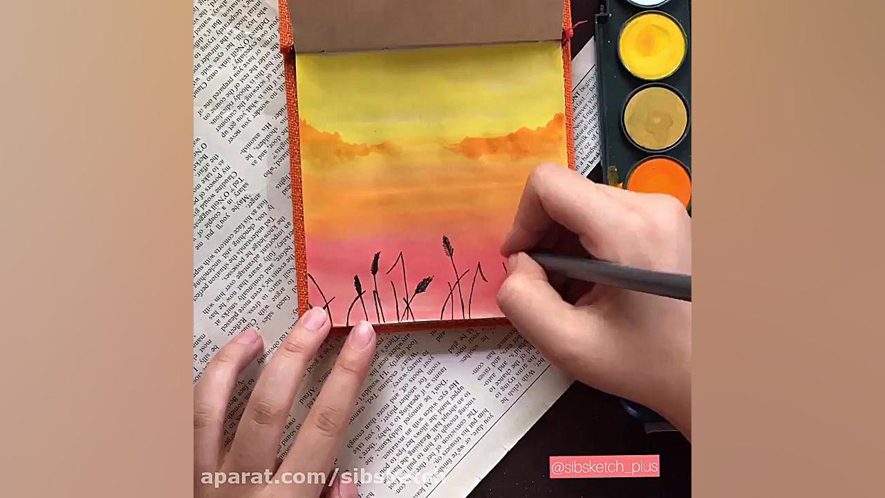 آموزش نقاشی با آبرنگ  منظره غر...