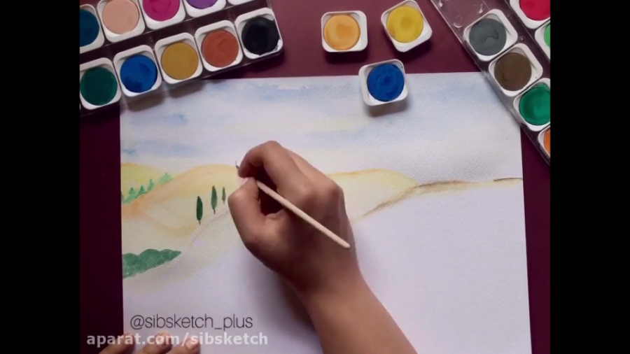 آموزش نقاشی با آبرنگ  منظره