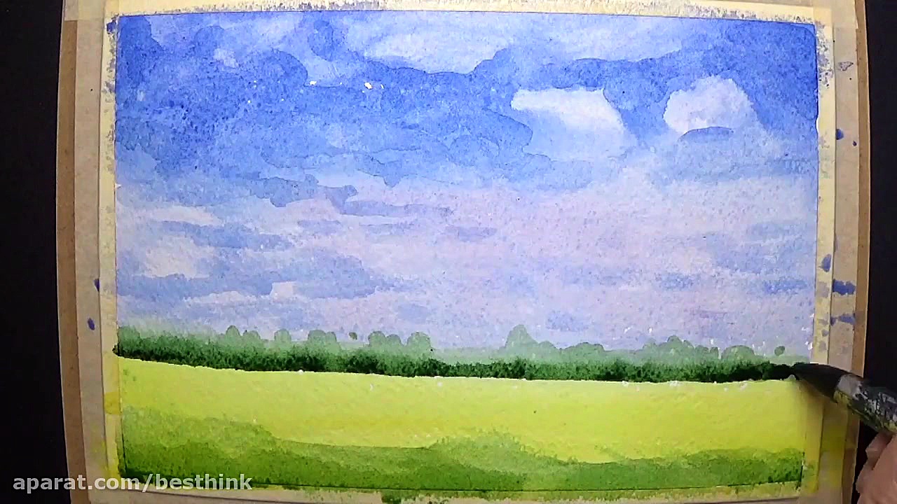 آموزش گام به گام نقاشی منظره ب...