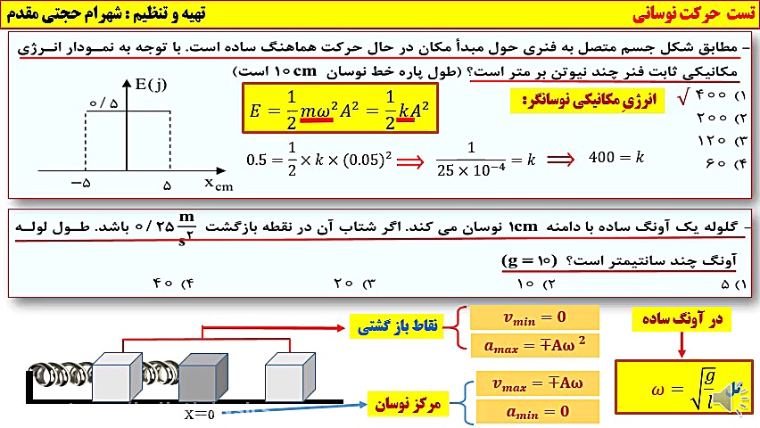  تست حرکت هماهنگ ساده ( رادیکا...