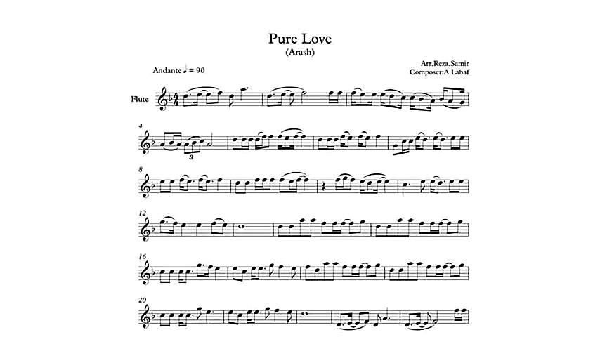 نت فلوت آهنگ Pure Love از آرش