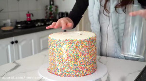 آموزش رنگ کیک رنگین کمانی با ا...