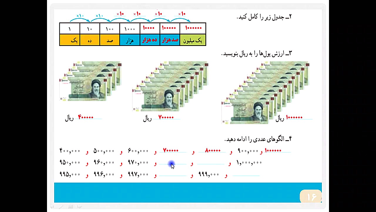 تدریس صفحه 16 ریاضی چهارم