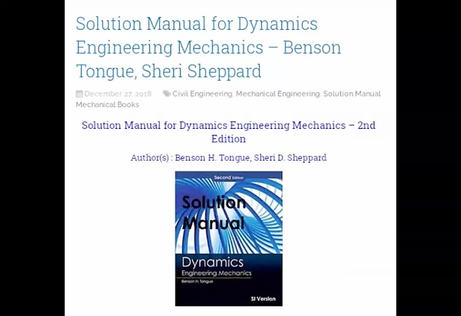 Solution Manual for Dynamics Engineering Mechanics