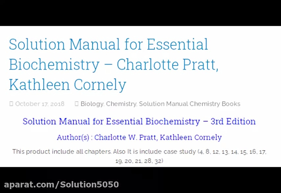 Solution Manual for Essential Biochemistry Charlotte Pratt, Kathleen