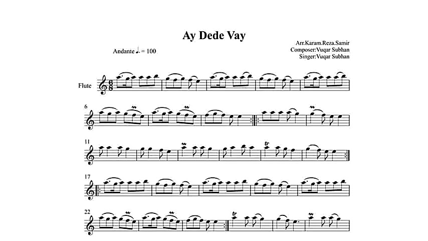 نت فلوت آهنگ ترکی آی دده وای ا...