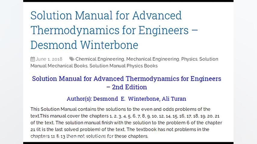 Solution Manual for Advanced Thermodynamics for Engineers _ Desmond ...