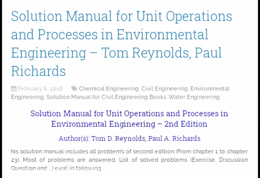 Solution Manual for Unit Operations and Processes in Environmental Engineering