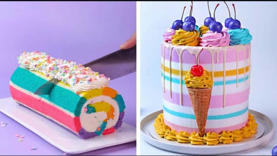 تزئین رول کیک ها و کیک های رنگ...