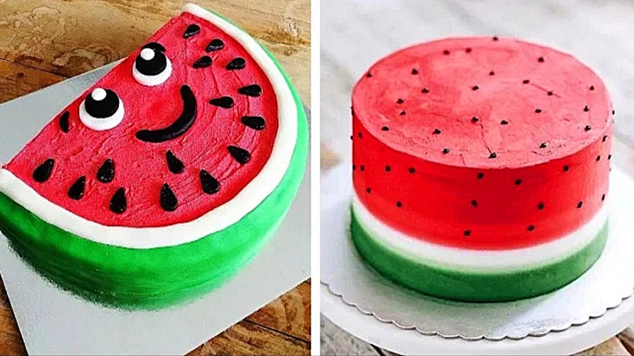 کیک هندوانه ای خوشمزه و تزئین...