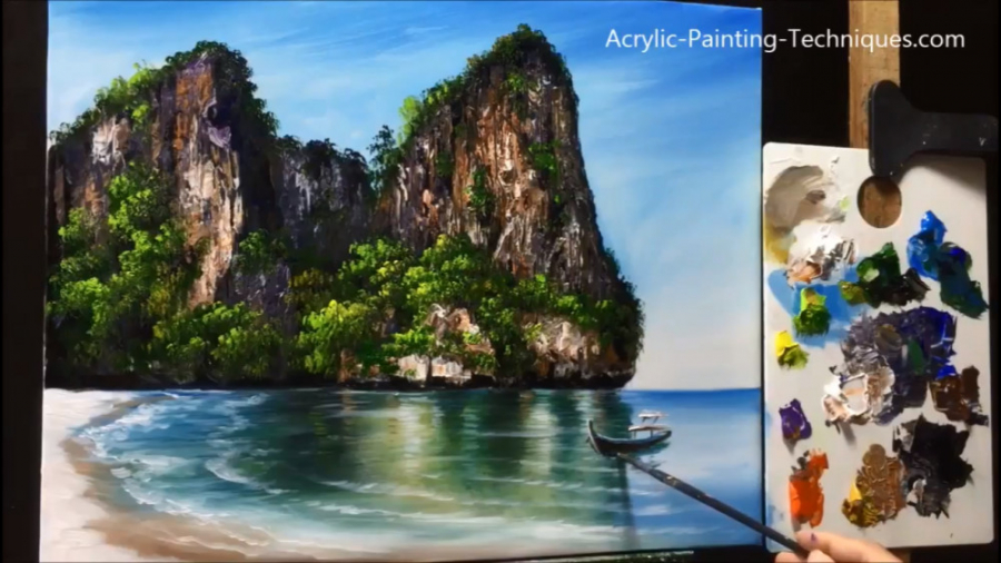 نقاشی واقعی رنگ اکریلیک ساحل ج...