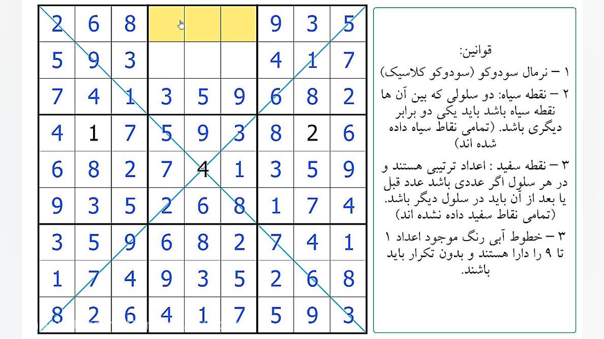 سودوکو نقاط  بدون هیچ نقطه سیا...