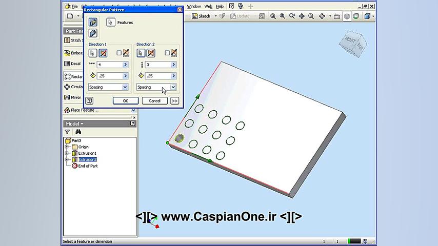 Autodesk Inventor Tutorial 2011 - 126 Rectangular Pattern