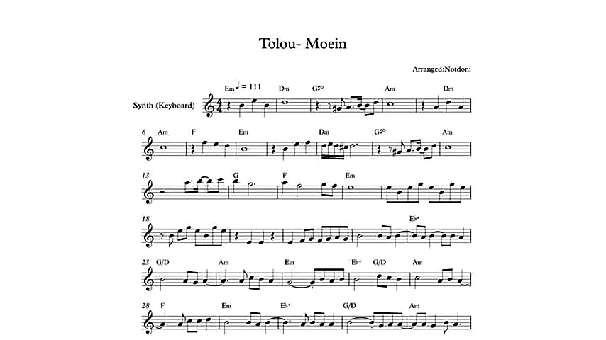 نت کیبورد آهنگ طلوع از معین به...