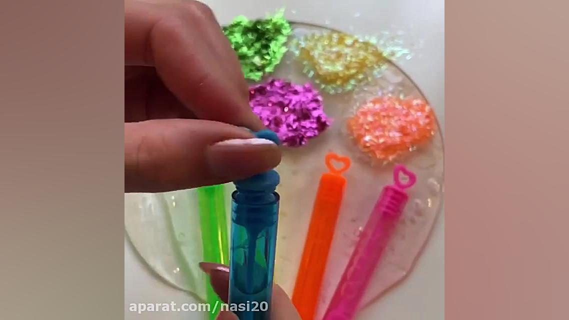 مخلوط اسلایم شفاف با مواد رنگی...