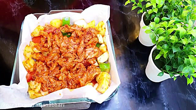 طرز تهیه خوراک مرغ ترکی آسان و...