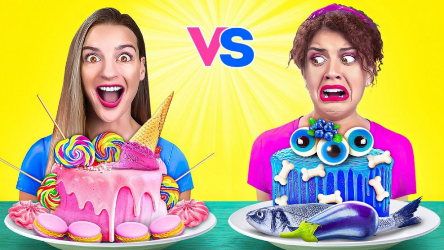 چالش خوردن یک رنگ غذا  صورتی و...