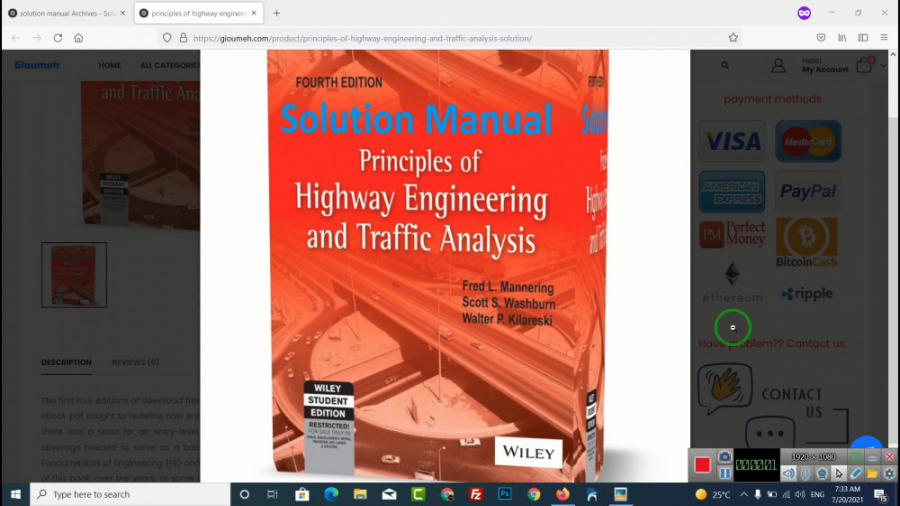 Solution Manual of Principles of highway engineering and traffic analysis Fred L
