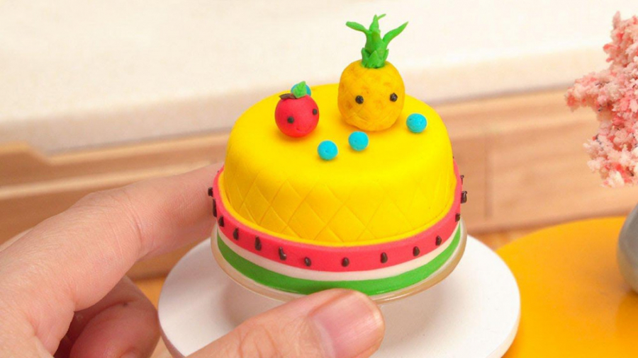 آشپزی مینیاتوری  کیک کوچک با ط...