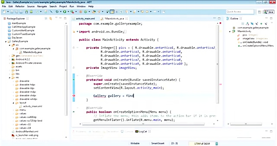 Android create gallery in application using java