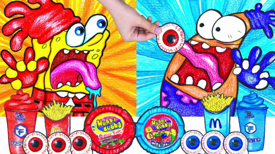 چالش آبی قرمز پاتریک  باب اسفن...