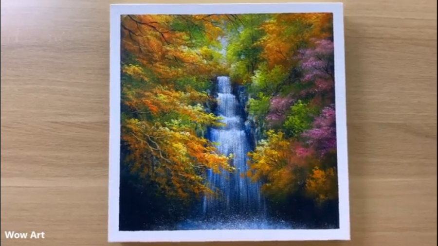 خلق آبشار با اسفنج و قلمو  چال...