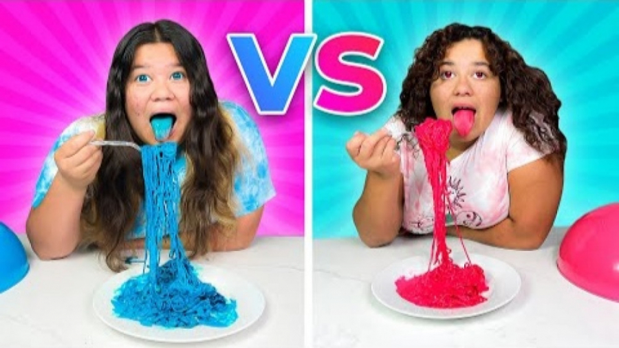 چالش غذای آبی و صورتی  مری و ا...