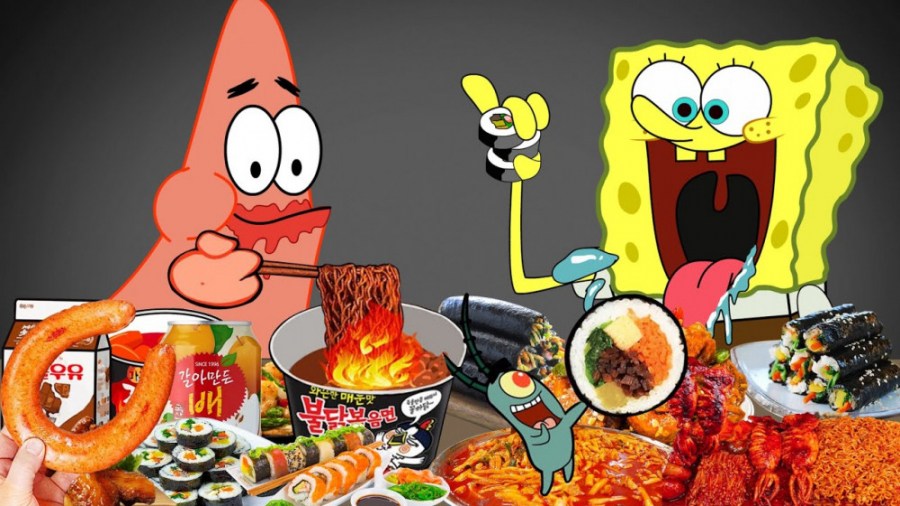 باب اسفنجی و پاتریک خوردن نودل...