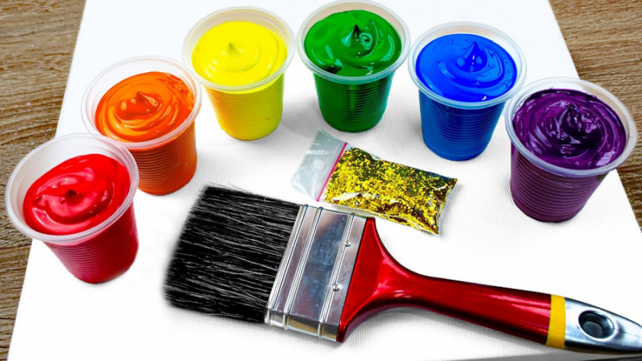 نقاشی اکریلیک با فنجان های رنگ...