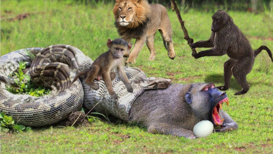 حیات وحش  شیر و مادر میمون نوز...