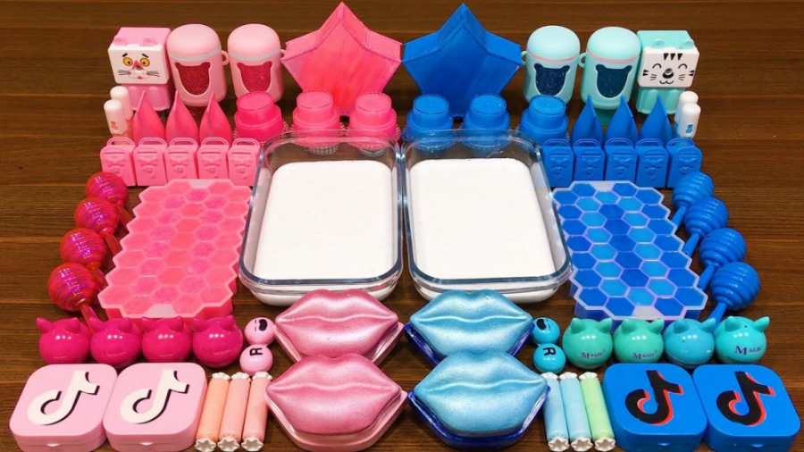 ترکیب اسلایم های صورتی و آبی ک...