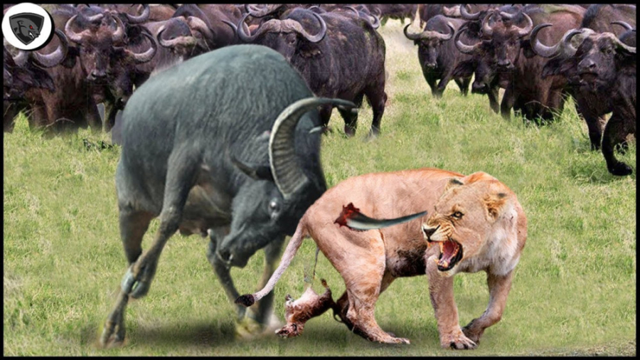 حمله وحشیانه بوفالو به شیر  جن...