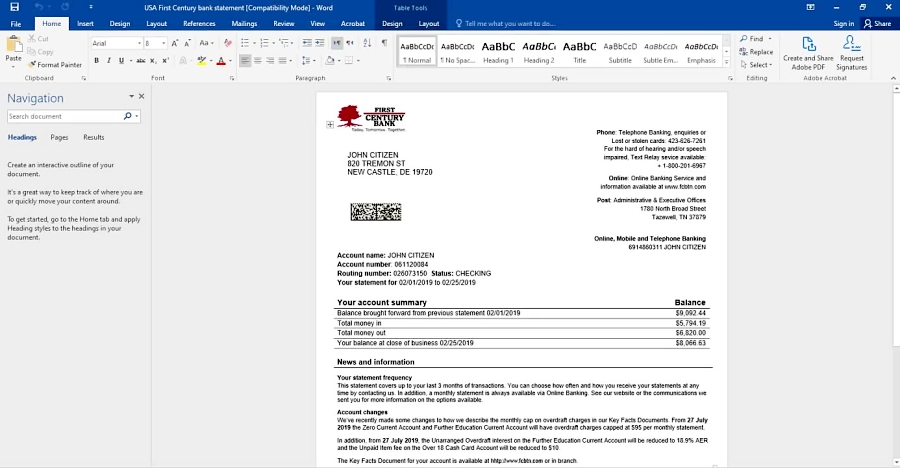 First century bank statement deals psd