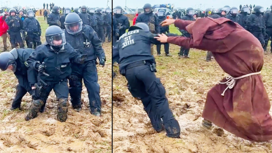 نبرد پلیس آلمان با گل و لای......