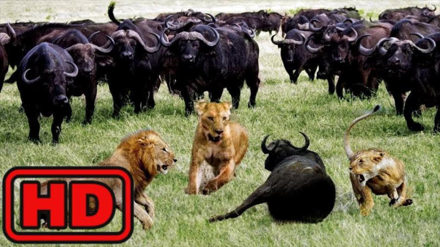 شیر در مقابل بوفالو گله بوفالو...