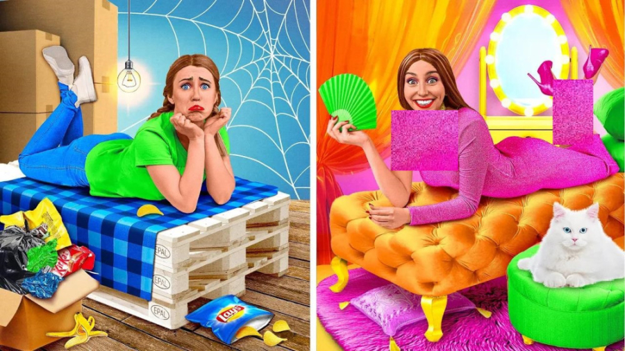 چالش خنده دار  دختر فقیر روی د...