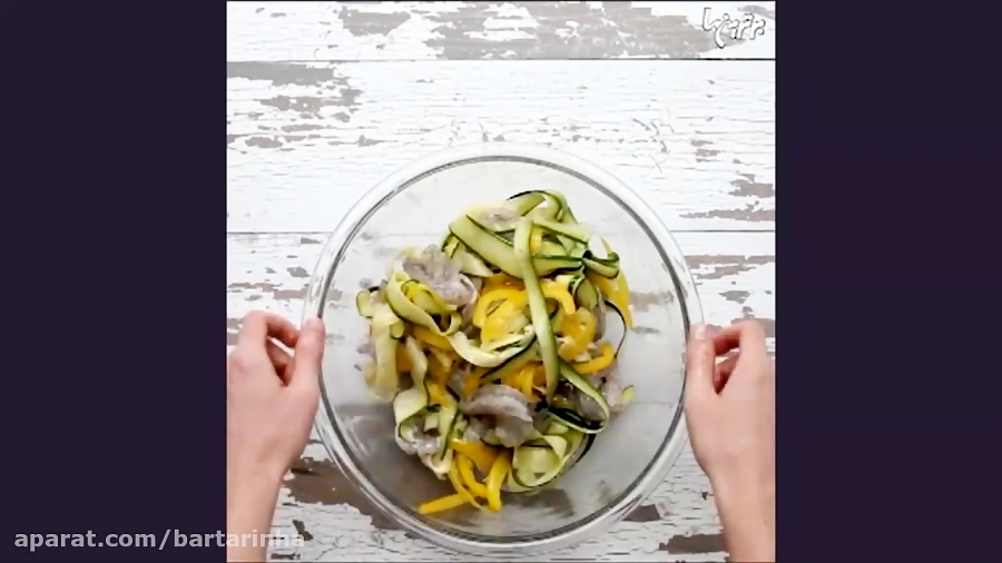 پاستای کدوسبز با میگو