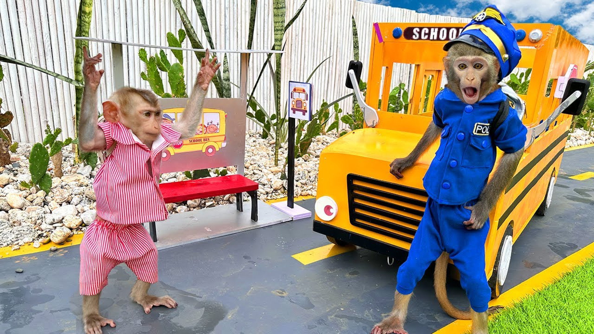 میمون بیم بیم با اتوبوس مدرسه...