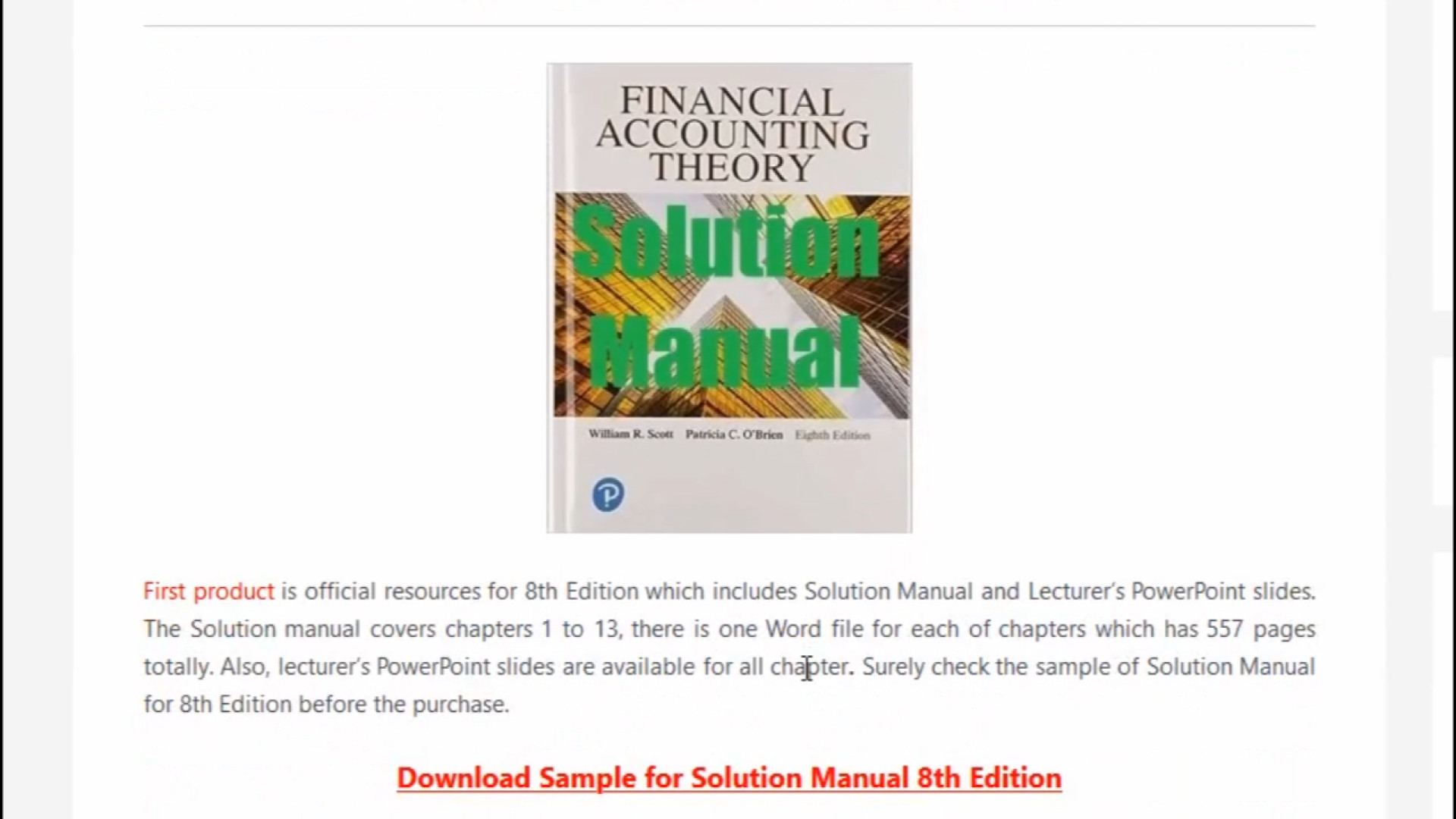 Solution Manual for Financial Accounting Theory 8th Edition William Scott
