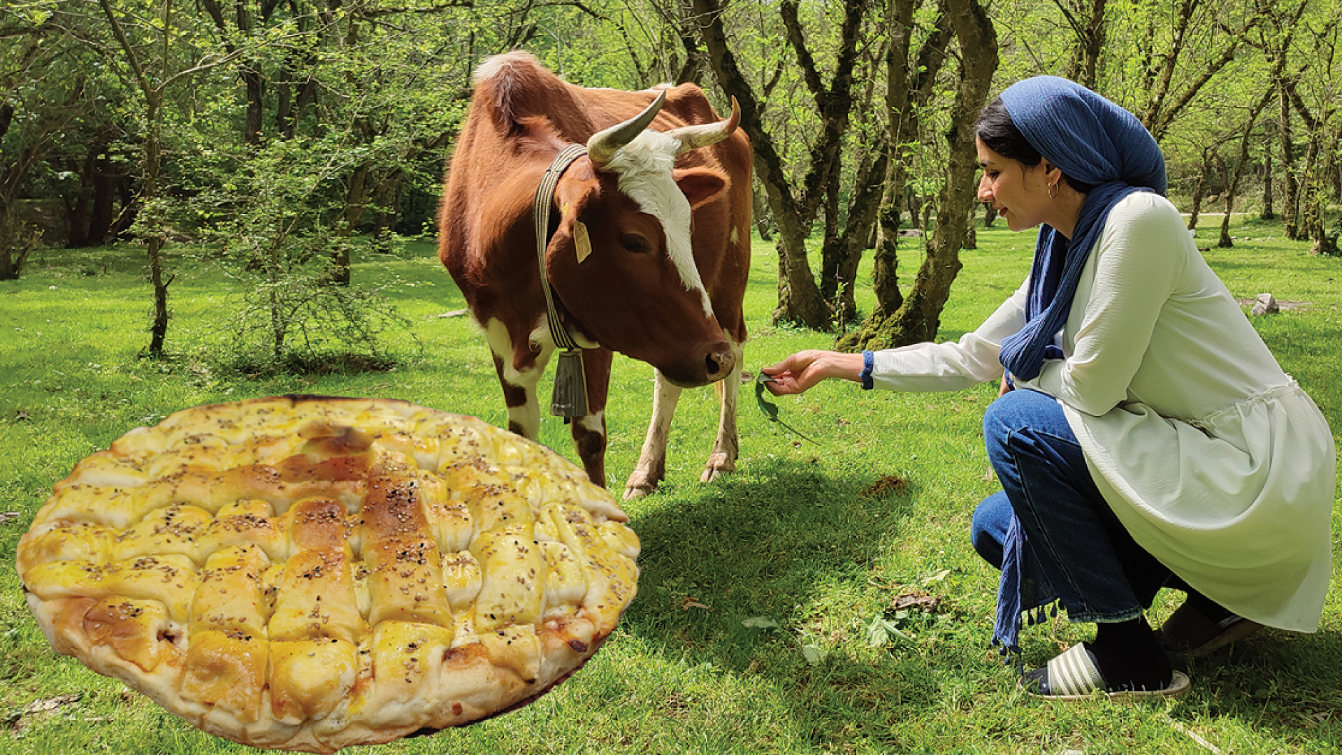 پخت پیتزای گوشت در جنگل روستا