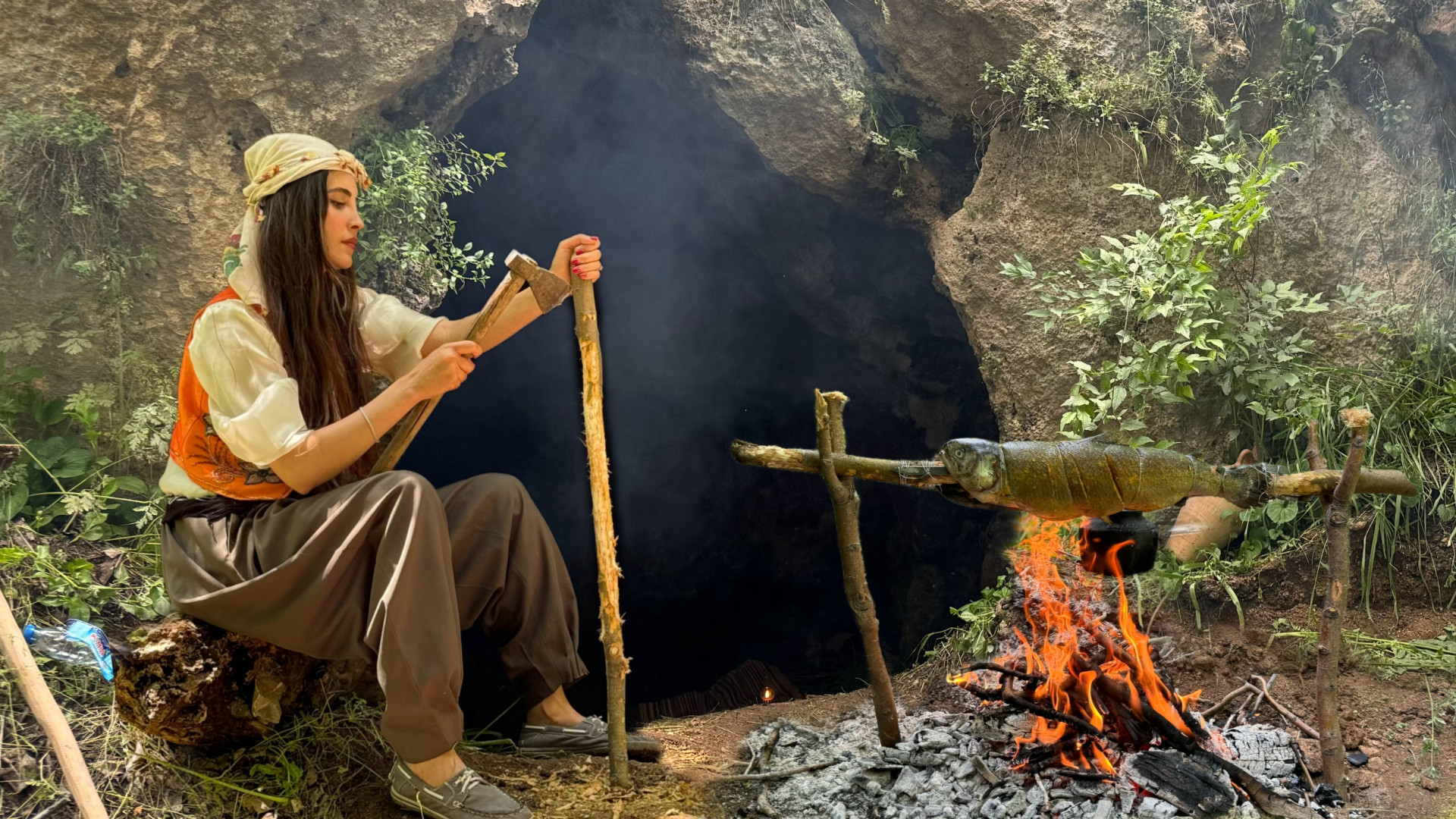 پخت ماهی به سبک قدیمی در غاری...