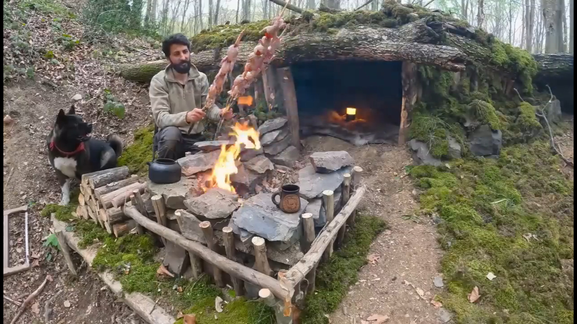 ساخت کلبه روستایی چوبی و کباب...