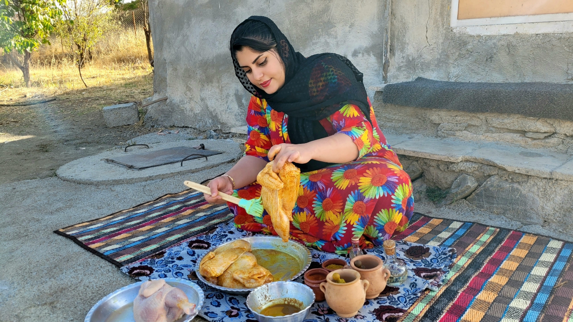 پخت مرغ سنگی در روستا کوهستانی...