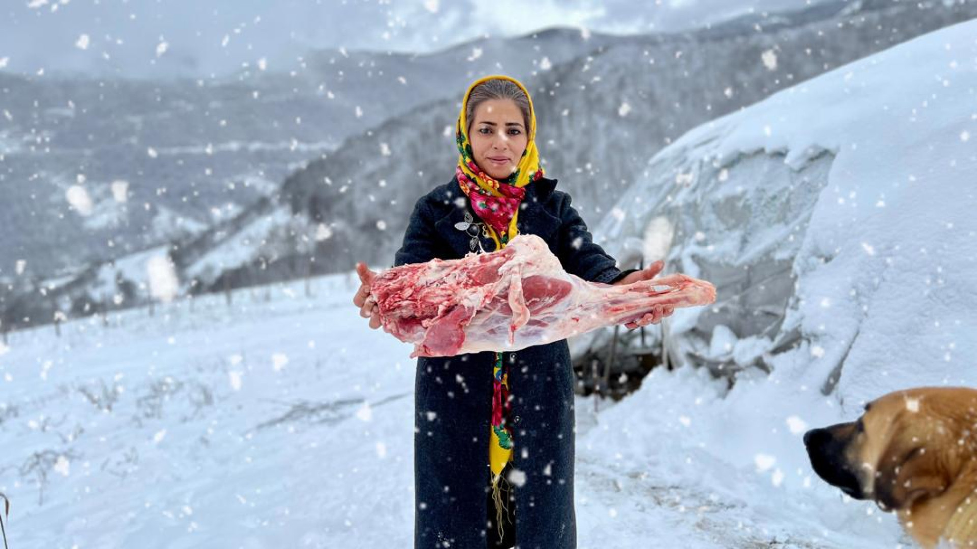 پخت آبگوشت در یک روز برفی در ر...