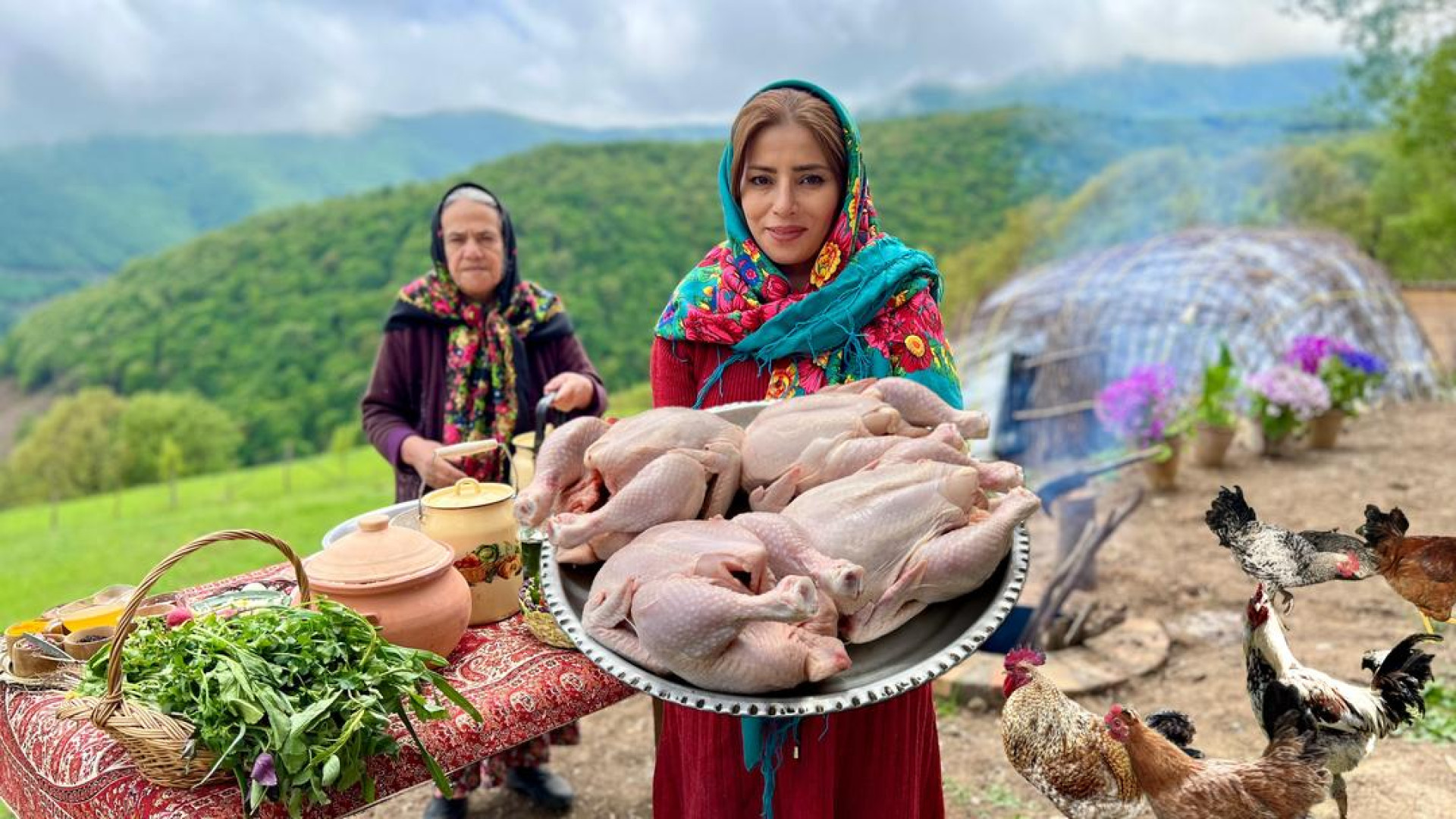 پخت بادمجان شکم پر با مرغ و پن...